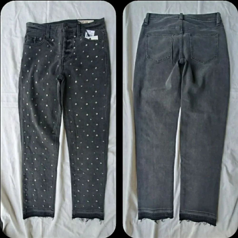 Pistola Charlie Embellished Ankle Skinny Jeans Washed Black Nwt